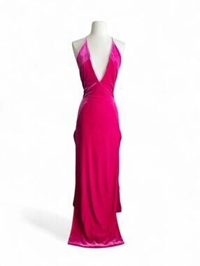 Michael Lo Sordo Alexandra Pink Velvet Plunge Halter Maxi Dress NWT US 2 AU 6
